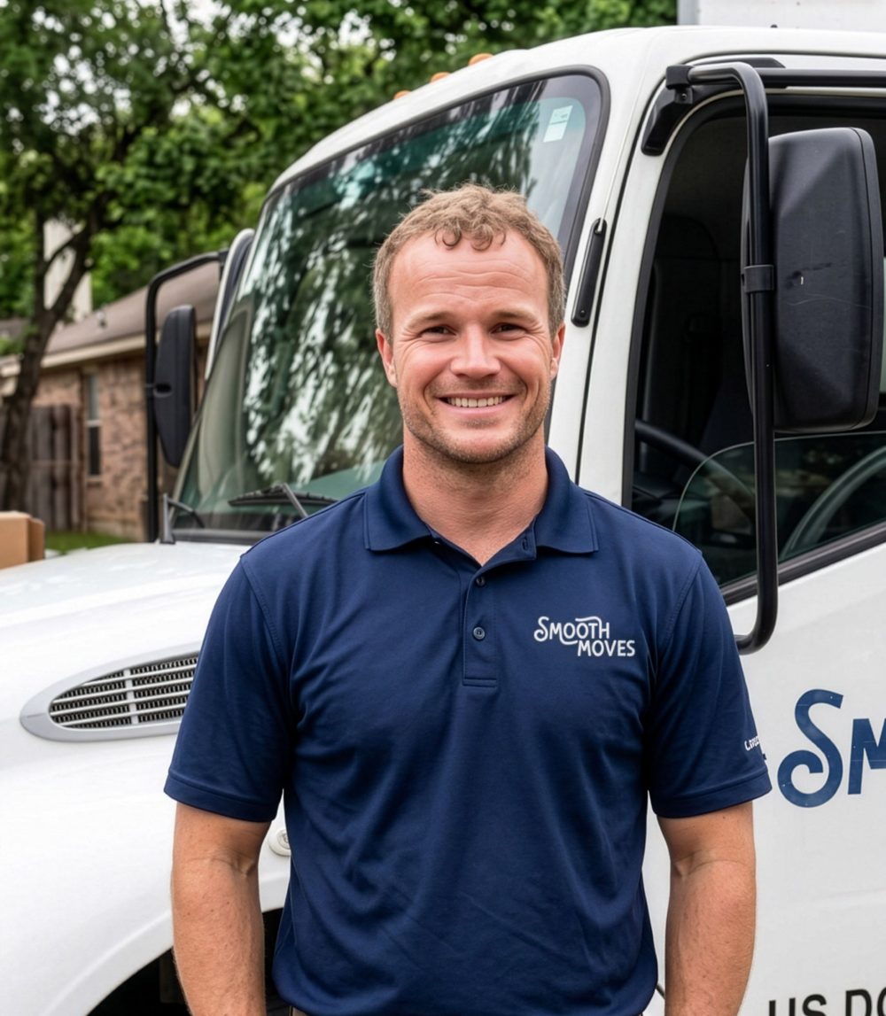 Dan Bahr, owner of Smooth Moves - San Antonio, in front of the company truck